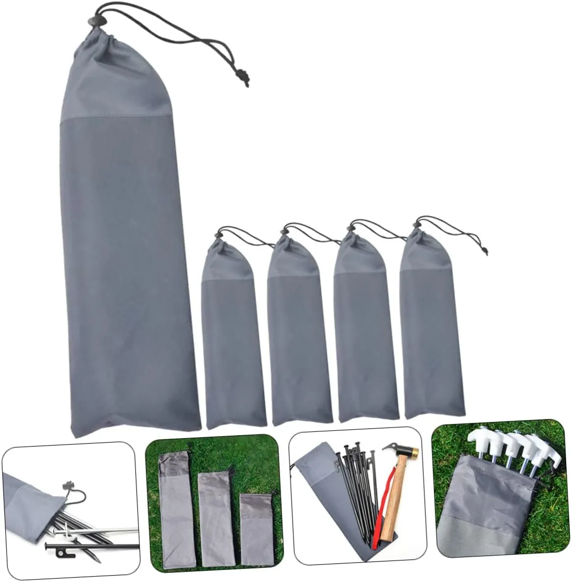 5 Pcs Multi Function Oxford Cloth Tent Stake Storage Bags Portable Peg Bags for Camping Travel Duffle Bag Style Outdoor Accessories for Tent Setup and Organization