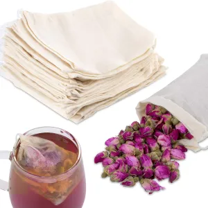 50 Pieces Tea Filter Bags, 100% Cotton Drawstring Muslin Bags Reusable Mesh Snack Spices Bags Coffee Loose Leaf Tea Infuser Crafts Soap Nuts Gift Bag for Office Home Kitchen(3.9 x 5.9 inch)