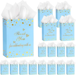 50Pcs Thank You Gift Bags with Tissue Paper, Thank You Paper Kraft Bags Bulk with Handles, Wedding Baby Shower Party Favors Bags for Guests Business Shopping Birthday Bridal Return Souvenirs (Blue)