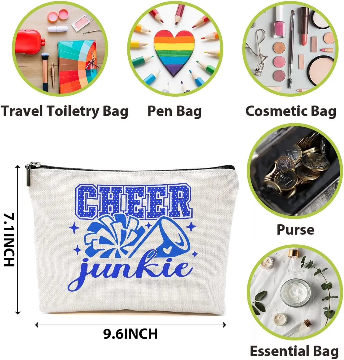 6 PCs Cheer Makeup Bag, Cheer Gifts, Cheerleader Gifts for Girls, Cheer Team Gifts Cheer Stuff Cosmetic Bag, Cheerleading Gifts for Women Girls Teammates Birthday Gifts, Blue and Black