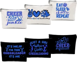 6 PCs Cheer Makeup Bag, Cheer Gifts, Cheerleader Gifts for Girls, Cheer Team Gifts Cheer Stuff Cosmetic Bag, Cheerleading Gifts for Women Girls Teammates Birthday Gifts, Blue and Black