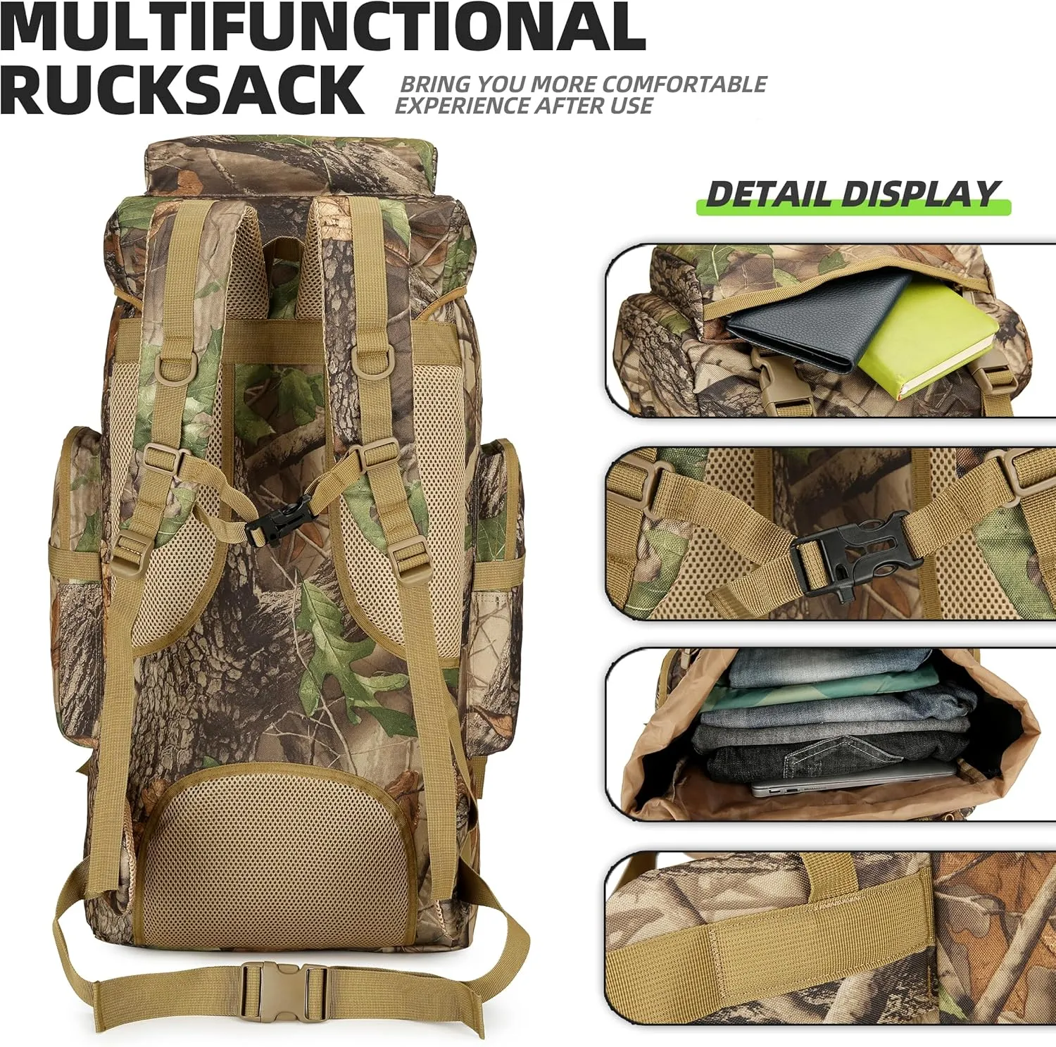 70L Hiking Backpack Military Tactical Camping Adjustable waterproof Climbing Sport Bags