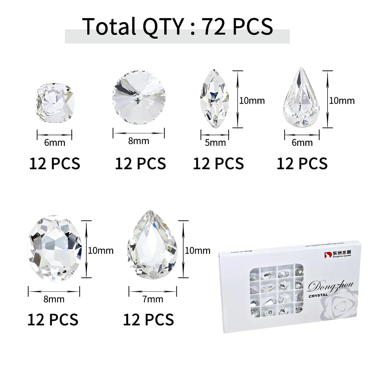 72pcs Mix Shape Crystal Nail Art Rhinestone Gems Point Back Fancy Stone Sew On Rhinestone Loose Crystal Sewing for Clothing Wedding Dress Nail Art Shoes Bags DIY Crafts