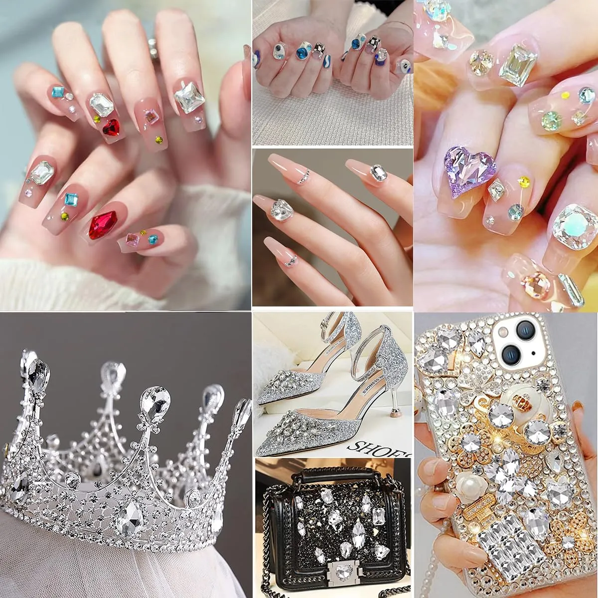 72pcs Mix Shape Crystal Nail Art Rhinestone Gems Point Back Fancy Stone Sew On Rhinestone Loose Crystal Sewing for Clothing Wedding Dress Nail Art Shoes Bags DIY Crafts
