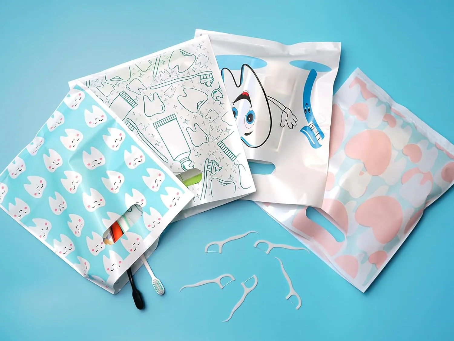 800Pcs Dental Bags, Tooth Patient Care Dental Bags, 9 x 8 Inches dental goodie bags, for Dental Clinics, Schools and Patient use (Style 8)