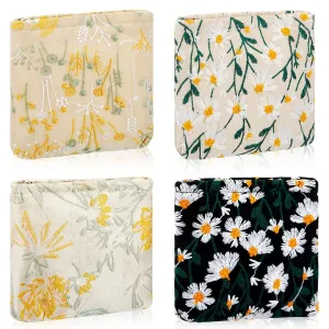 Abbylike 4 Pcs Floral Makeup Bag Corduroy Cosmetic Bag with Zipper Portable Small Pouches for Purse Toiletry Mini Pouch Cute Mini Makeup Purse for Coin Essentials Items Women(Embroidery)