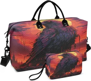 Abstract Cool Raven Travel Duffel Bags Gym Bag Weekender Handbag with Toiletry Bag for Women Girls Men