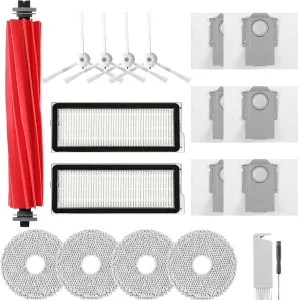 Accessories Replacement Parts for Roborock Q Revo S, Qrevo Pro, Qrevo Plus Robot Vacuum, 1 Main Brush, 4 Mop Pads, 2 HEPA Filters, 4 White Side Brushes, 6 Dust Bags, 1 Cleaning Tool