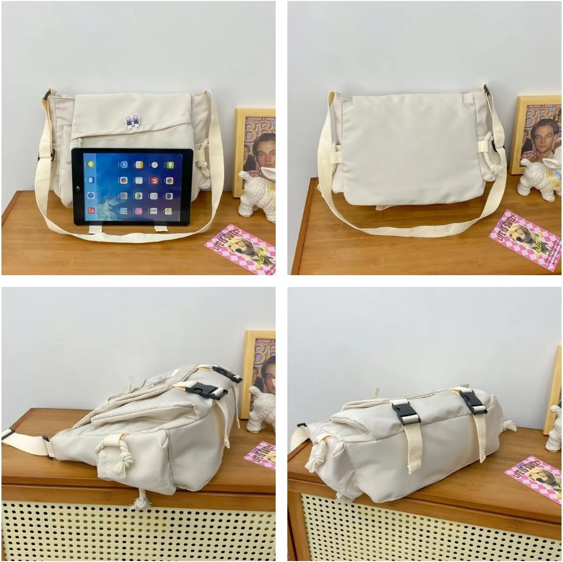 Aesthetic Crossbody Bag with Pins & Cute Accessory Kawaii Japanese Nylon Shoulder Messenger Bag for Women Men (black)