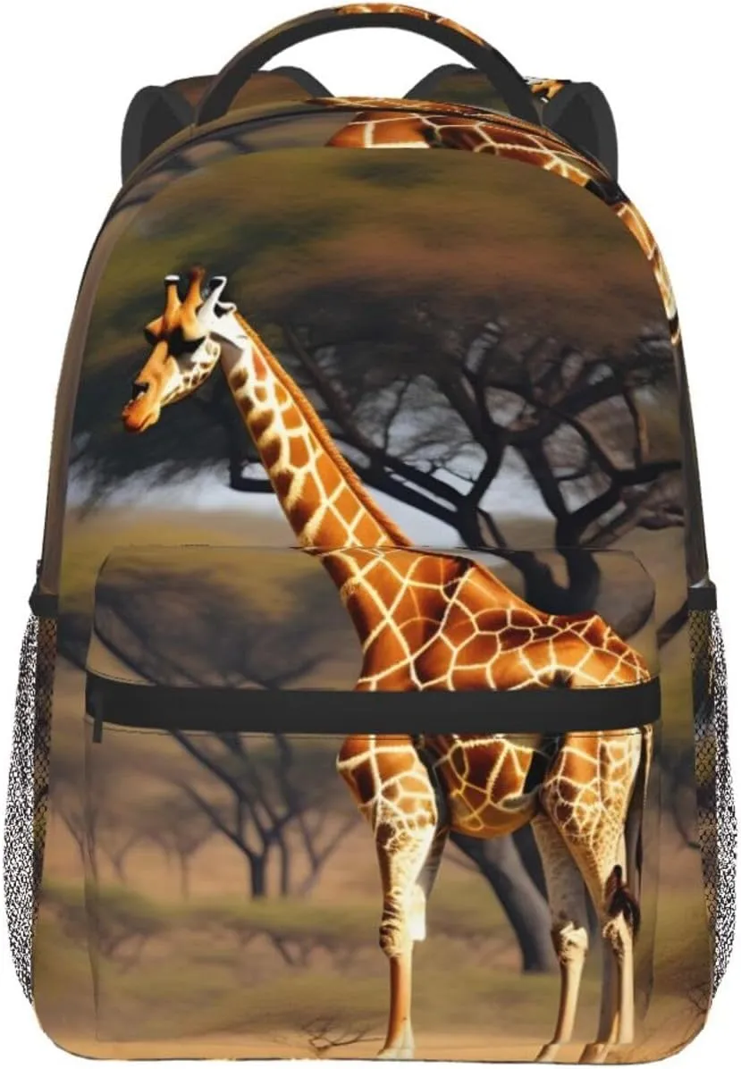 Africa Giraffe Majestic Tree Print Laptop Backpack Stylish Bookbag College Daypack Travel Business Work Bag For Men Women
