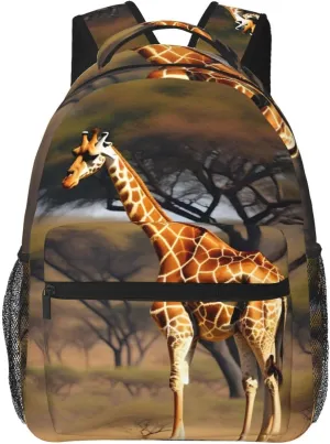 Africa Giraffe Majestic Tree Print Laptop Backpack Stylish Bookbag College Daypack Travel Business Work Bag For Men Women