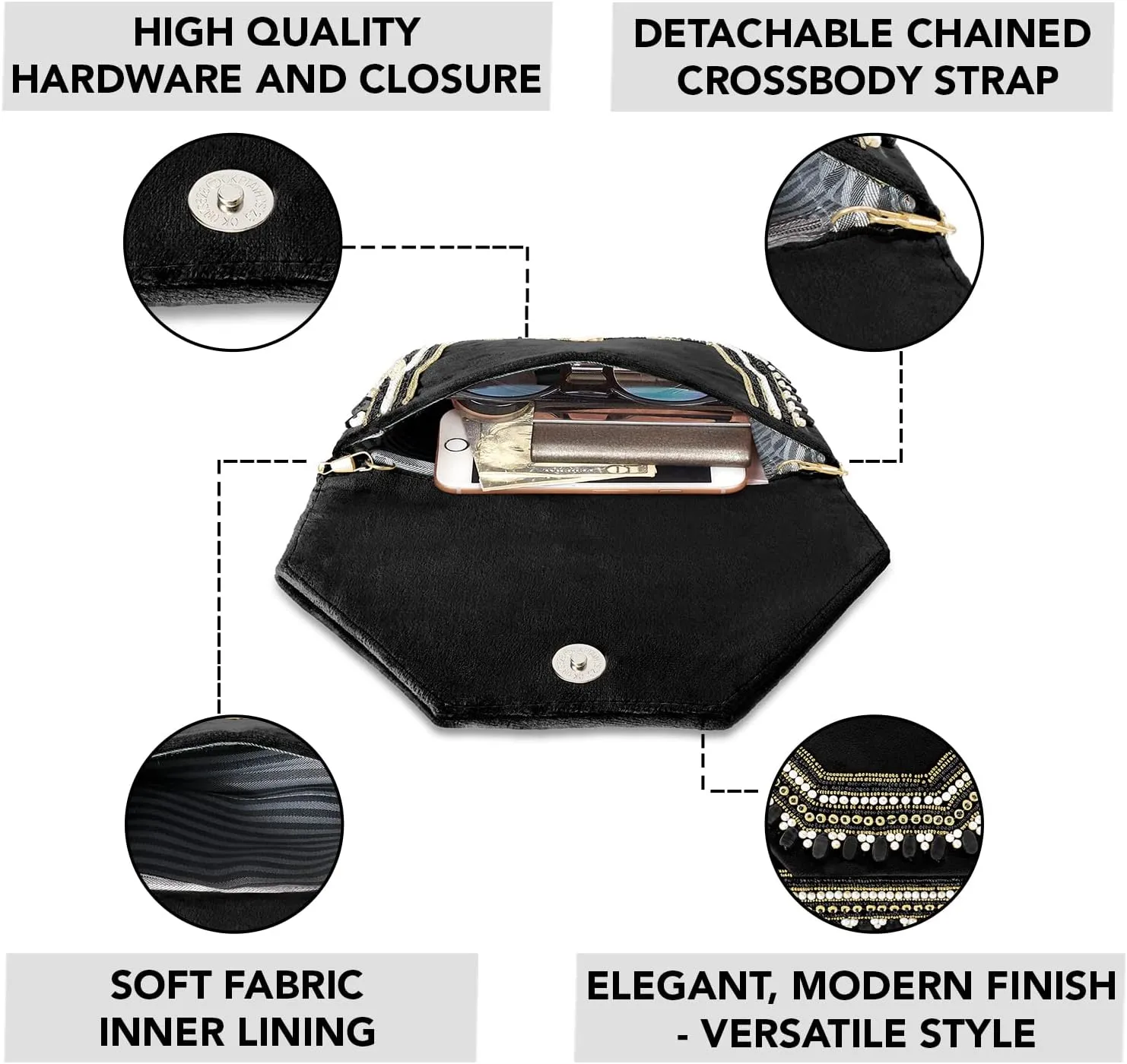 Aheli Clutch Women's Purse Bridal Bag for Casual Detachable Strap Evening Sling Bag Gift for Women