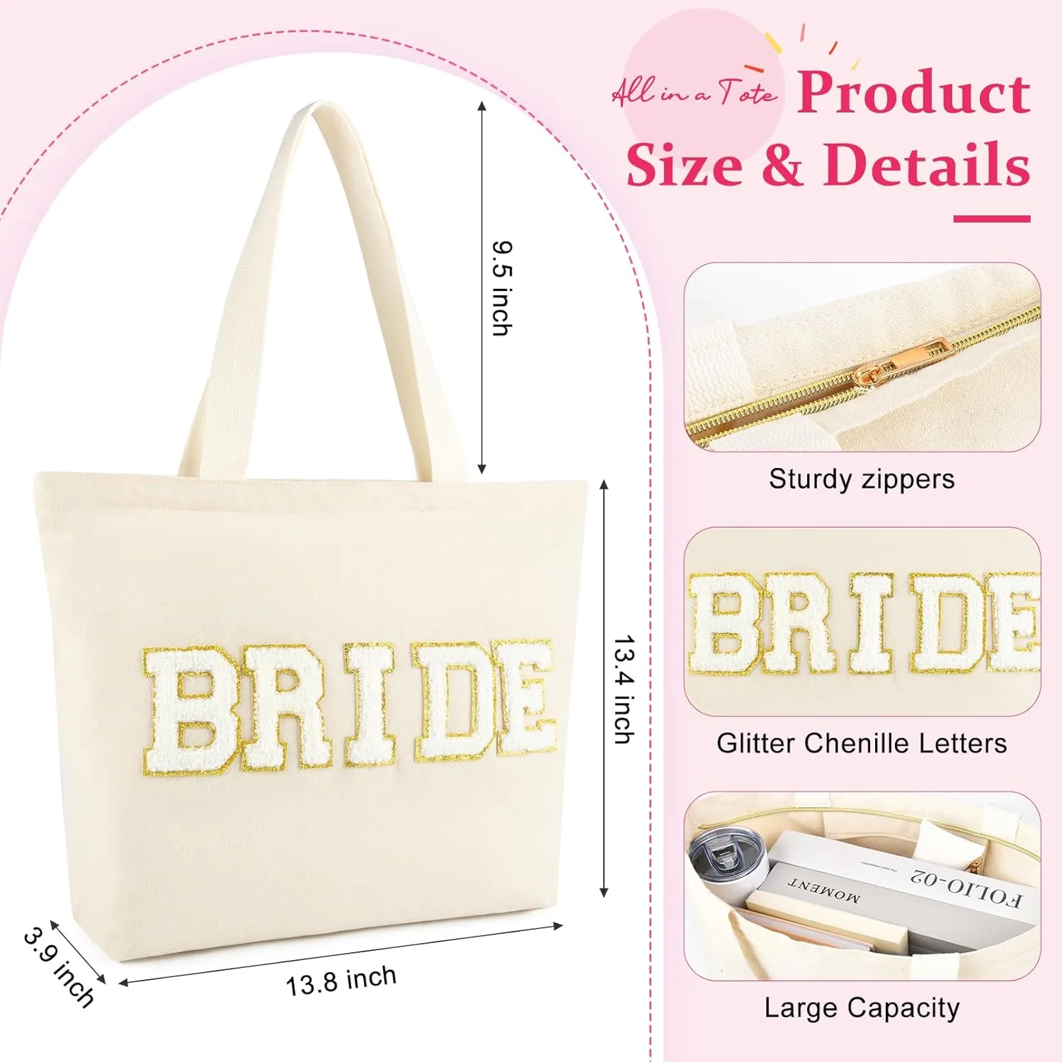 Aileam Bride Bag Bride to Be Gifts Bridal Shower Gifts Tote Bag Personalized for Bachelorette Party Wedding Honeymoon Gift Bag