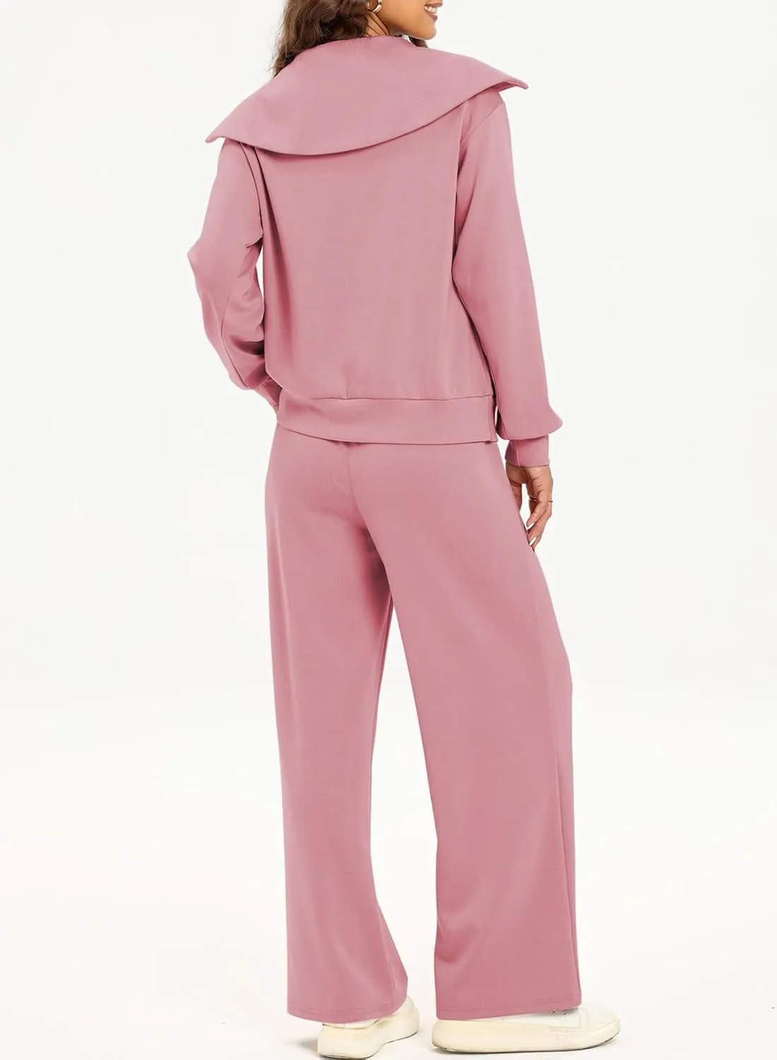 Aleumdr Two Piece Outfits Half Zip Sweatshirt Sweatsuit Lounge Sets for Women Matching Set Wide Leg Sweatpant Tracksuit