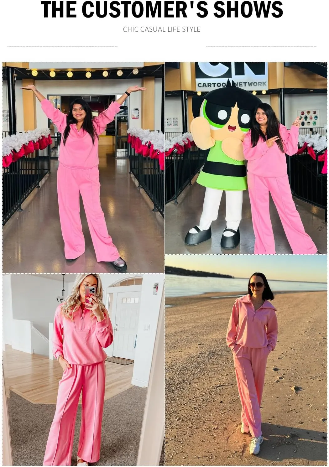 Aleumdr Two Piece Outfits Half Zip Sweatshirt Sweatsuit Lounge Sets for Women Matching Set Wide Leg Sweatpant Tracksuit