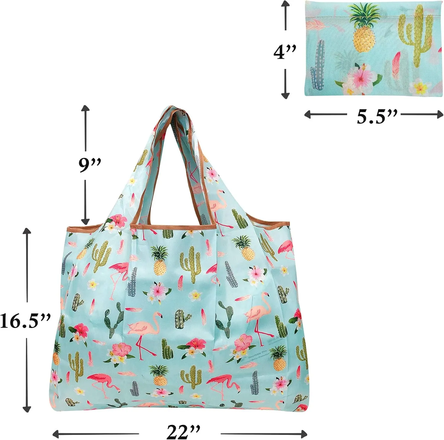 alldyrew Large Foldable Tote Nylon Reusable Grocery Bag, 3 Pack