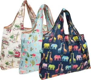 alldyrew Large Foldable Tote Nylon Reusable Grocery Bag, 3 Pack