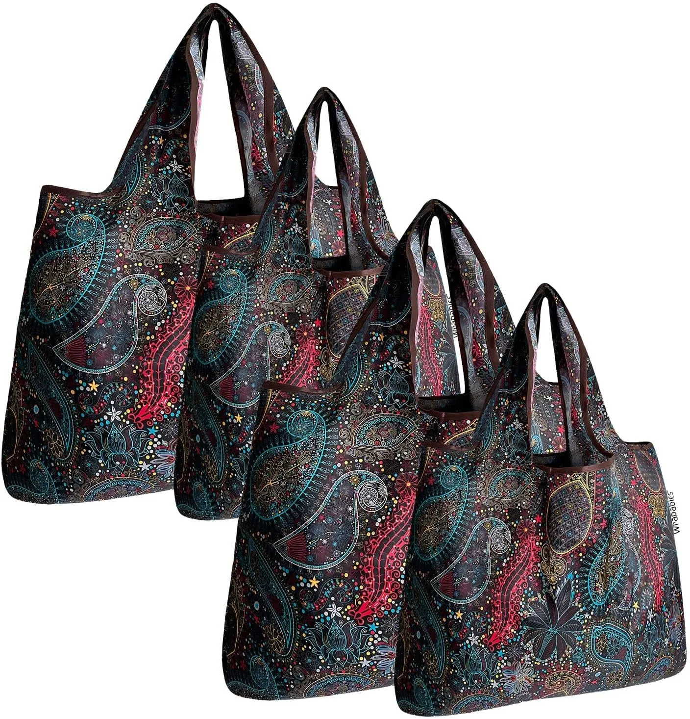 allydrew Large & Small Foldable Tote Nylon Reusable Grocery Bags, Set of 4