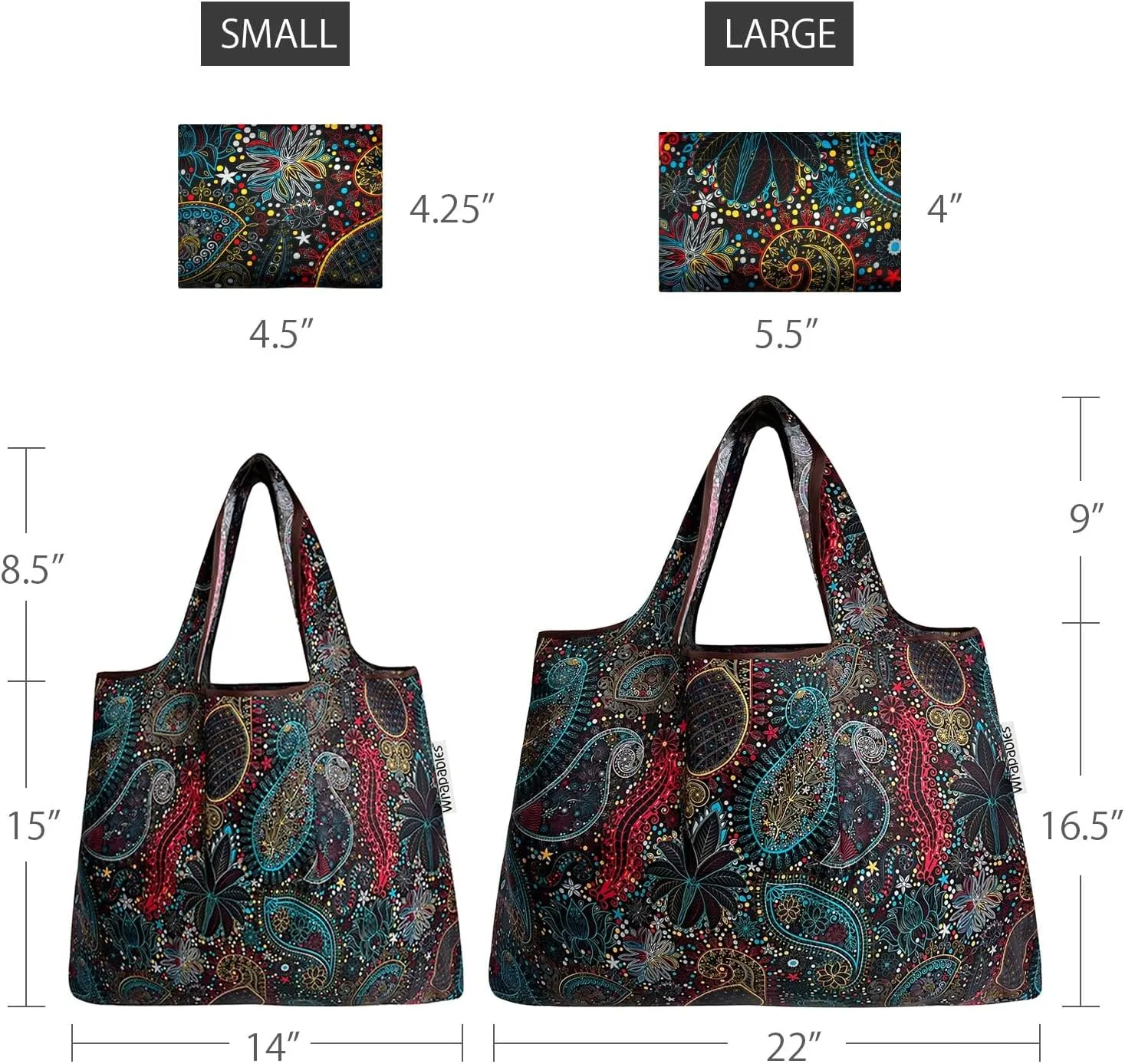 allydrew Large & Small Foldable Tote Nylon Reusable Grocery Bags, Set of 4