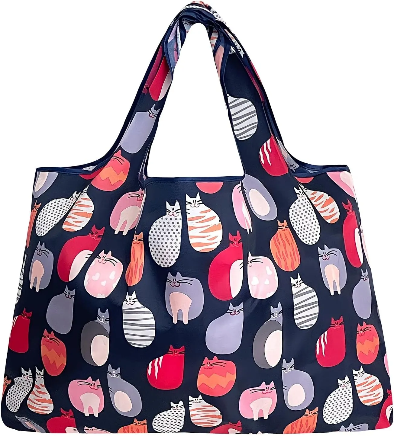 allydrew Large Foldable Tote Nylon Reusable Grocery Bags, 6 Pack