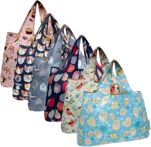allydrew Large Foldable Tote Nylon Reusable Grocery Bags, 6 Pack