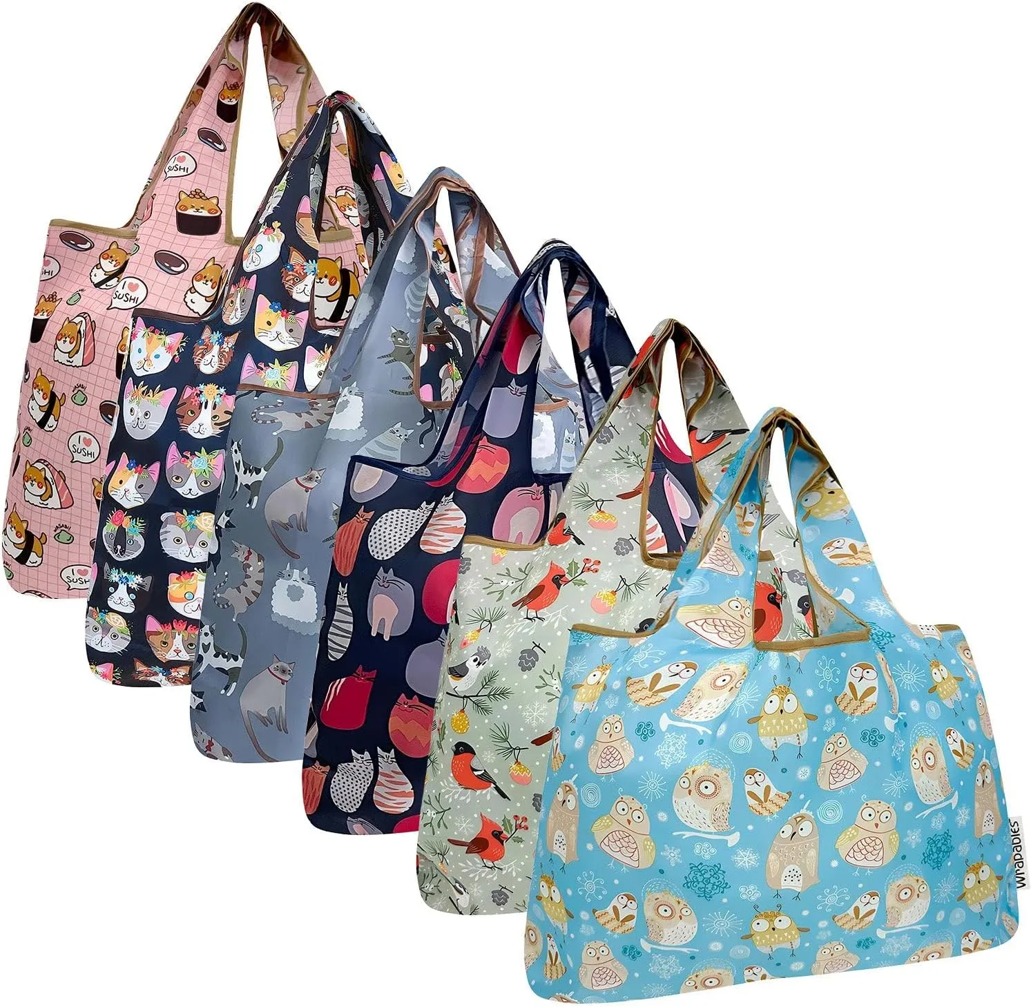 allydrew Large Foldable Tote Nylon Reusable Grocery Bags, 6 Pack