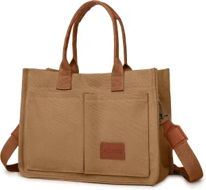 ALUWU Work Tote Bags for Women, Canvas Tote bag Womens Purse Handbags Crossbody Laptop Book Bag for Travel Nurse College Gift