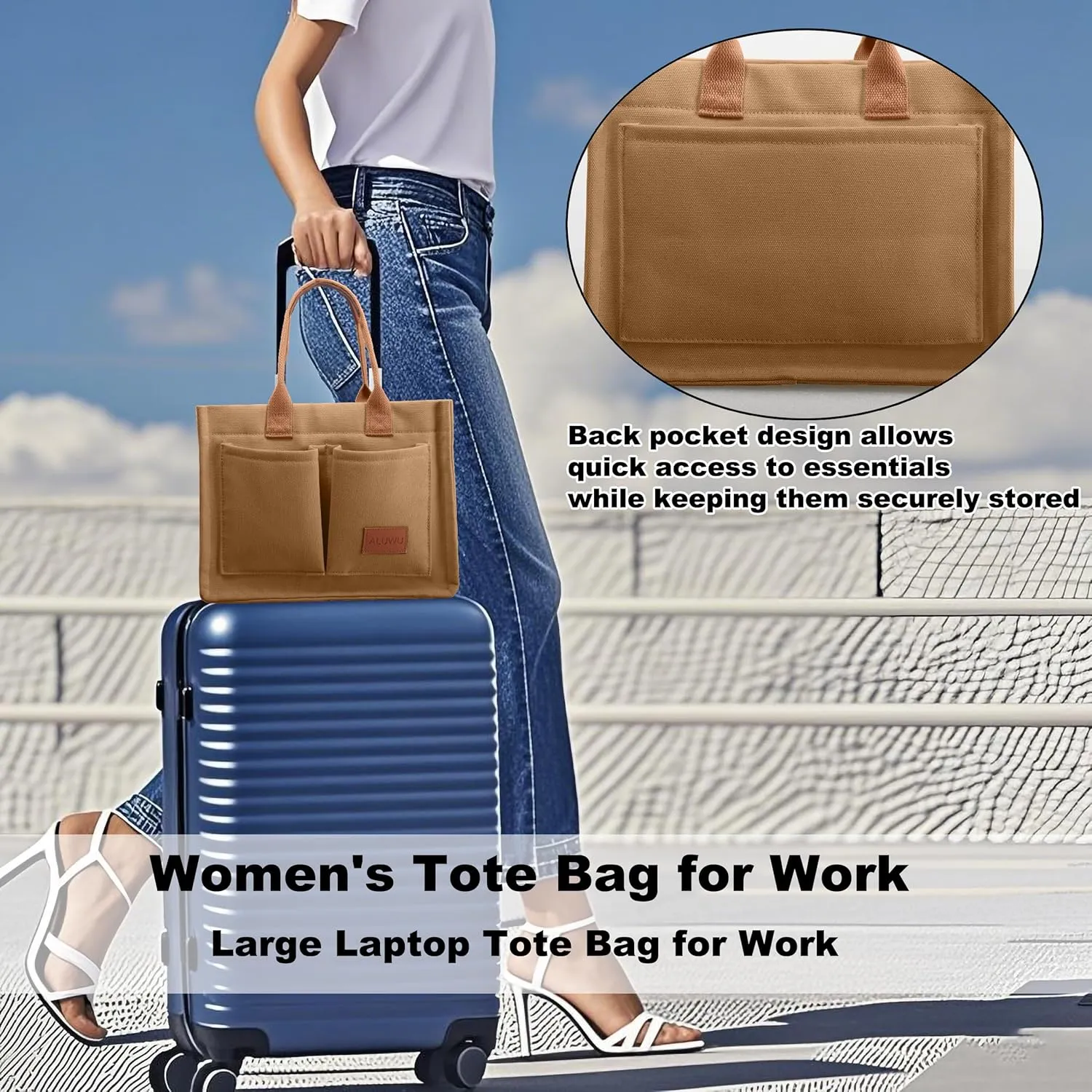 ALUWU Work Tote Bags for Women, Canvas Tote bag Womens Purse Handbags Crossbody Laptop Book Bag for Travel Nurse College Gift