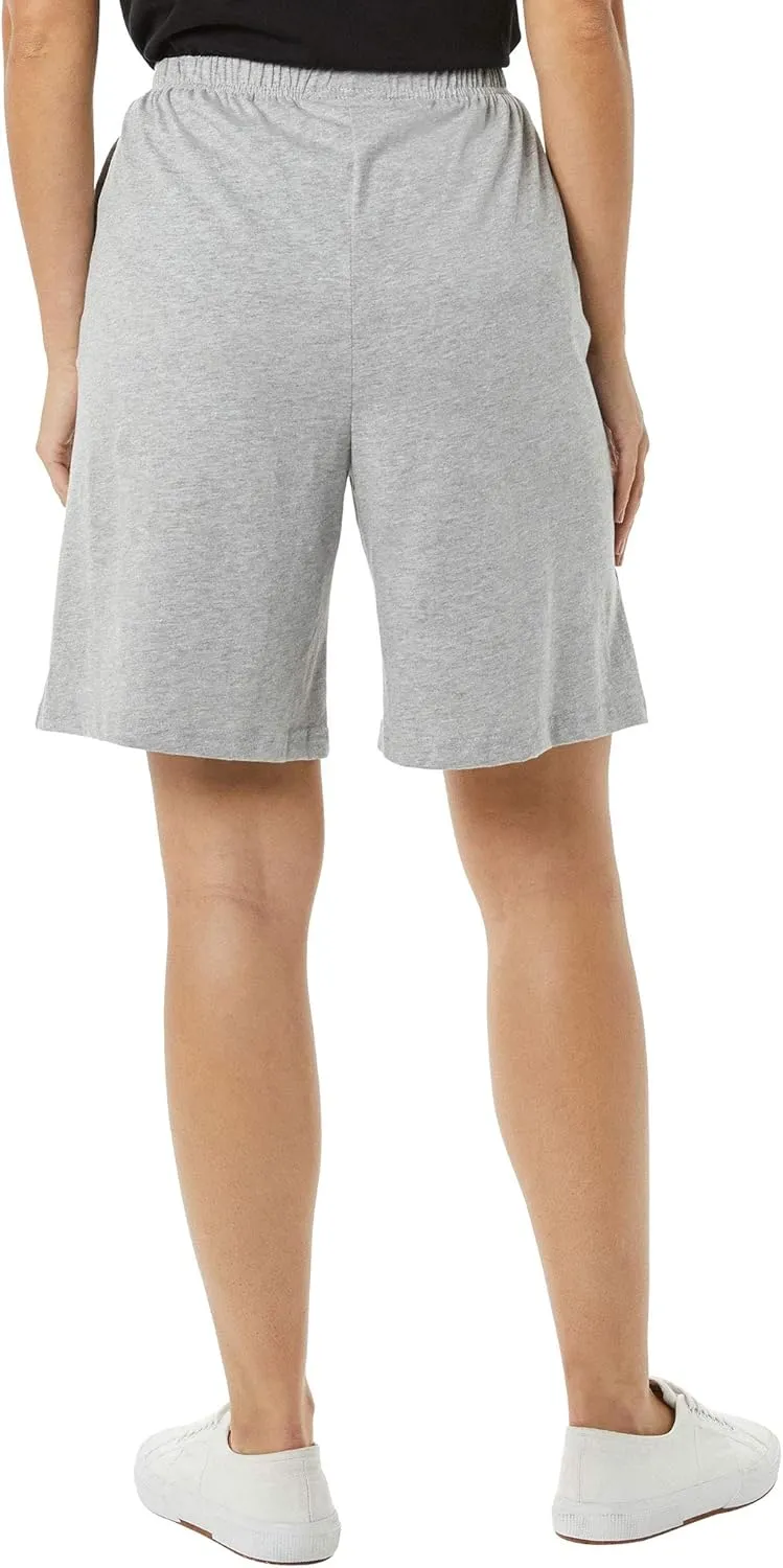 AmeriMark Women’s Full Elastic Waist Athletic Bermuda Shorts - Ladies 100% Cotton Pull-On Golf Shorts with Pockets