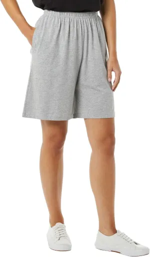 AmeriMark Women’s Full Elastic Waist Athletic Bermuda Shorts - Ladies 100% Cotton Pull-On Golf Shorts with Pockets