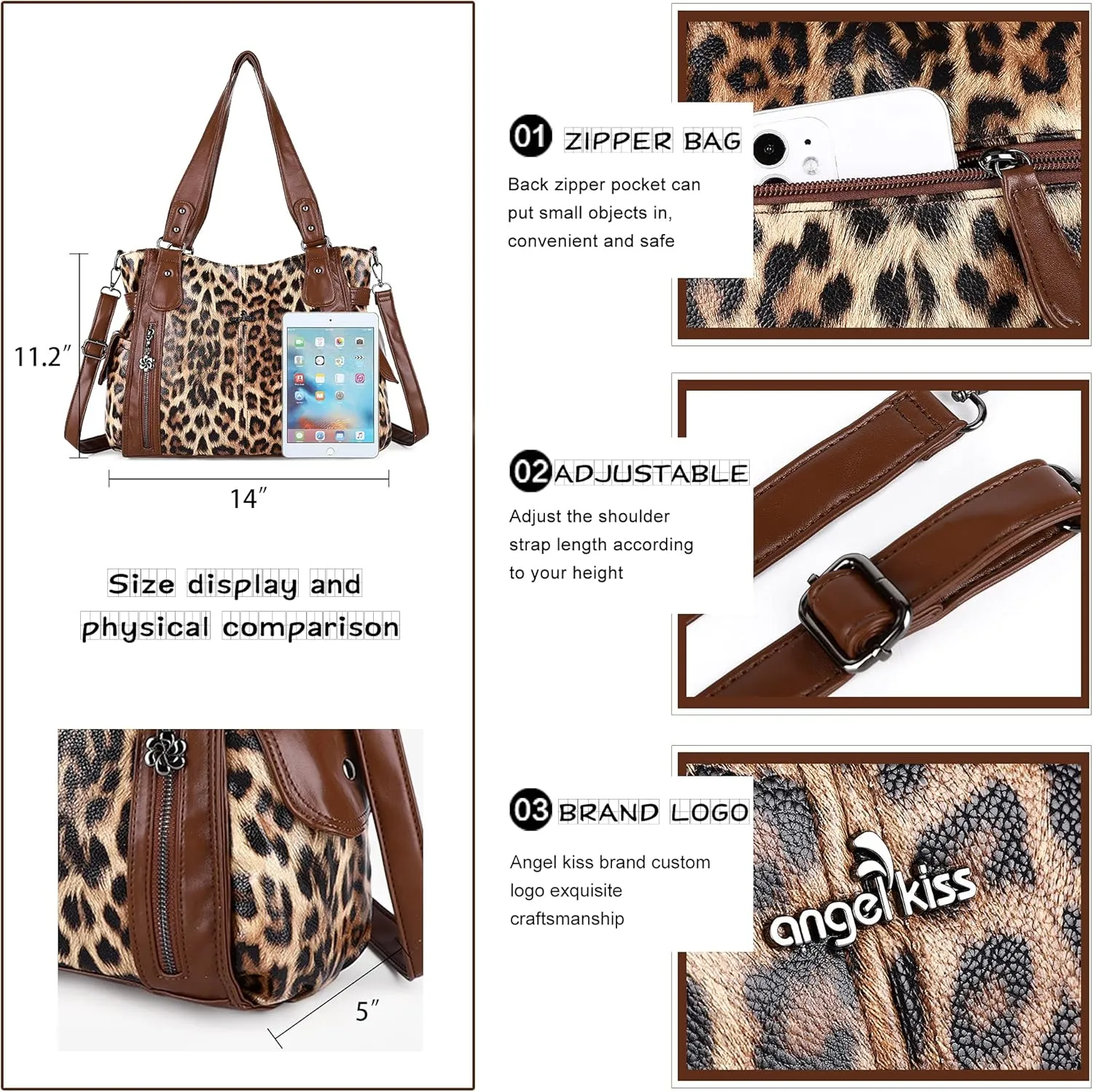 Angel Kiss Handbags for Womens Top-Handle Hobo Purse Roomy Casual Shoulder Bags PU Tote Satchel Purse for Women