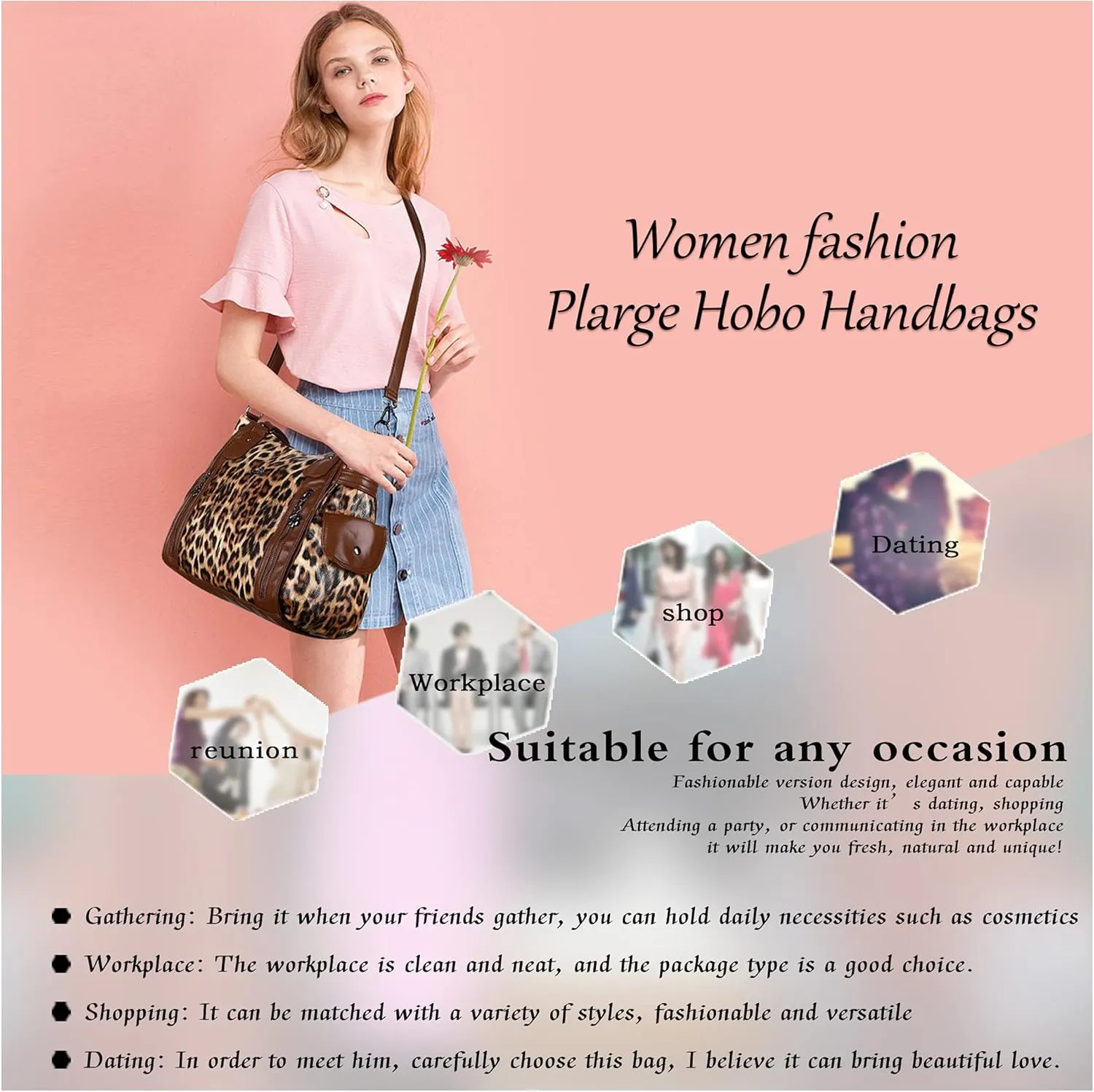 Angel Kiss Handbags for Womens Top-Handle Hobo Purse Roomy Casual Shoulder Bags PU Tote Satchel Purse for Women