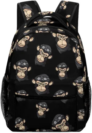 Angry Chimpanzee With Bandana Travel Backpack Water Resistant Luggage Daypack Business Weekender Bag for Men Women