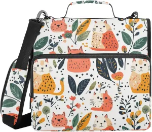 Animals Cute Cat Flowers Leave Zipper Binder with Shoulder Strap Trapper Keeper 3 Ring Binder Organizer Large Capacity Multiple Compartments for School Office