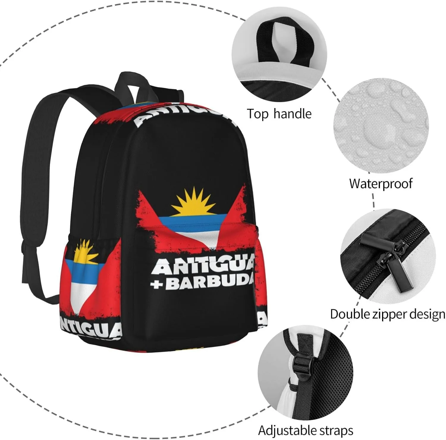 Antigua Barbuda Flag Backpack Large Capacity Backpack Lightweight Double Shoulder Bag For Women Men Travel