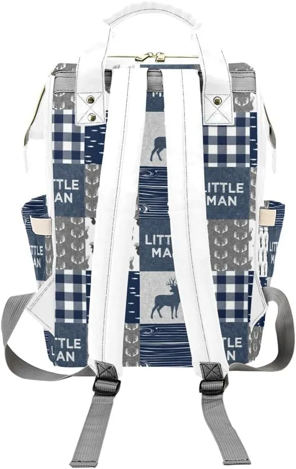 Antler Little Man Navy Woodland Plaid Diaper Bags with Name Waterproof Mummy Backpack Nappy Nursing Baby Bags Gifts Tote Bag for Women