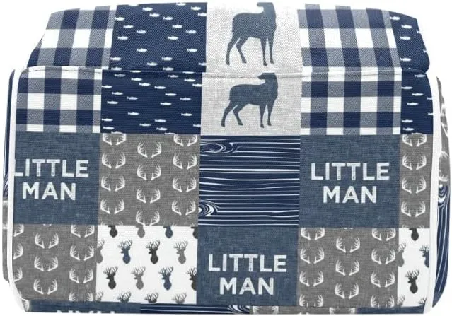 Antler Little Man Navy Woodland Plaid Diaper Bags with Name Waterproof Mummy Backpack Nappy Nursing Baby Bags Gifts Tote Bag for Women