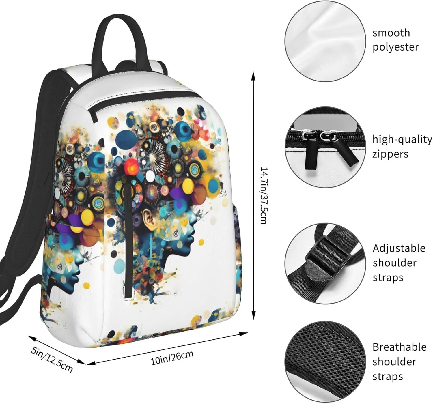 Artificial Intelligence Brain print Lightweight Laptop Backpack Travel Daypack Bookbag for Women Men for Travel Work