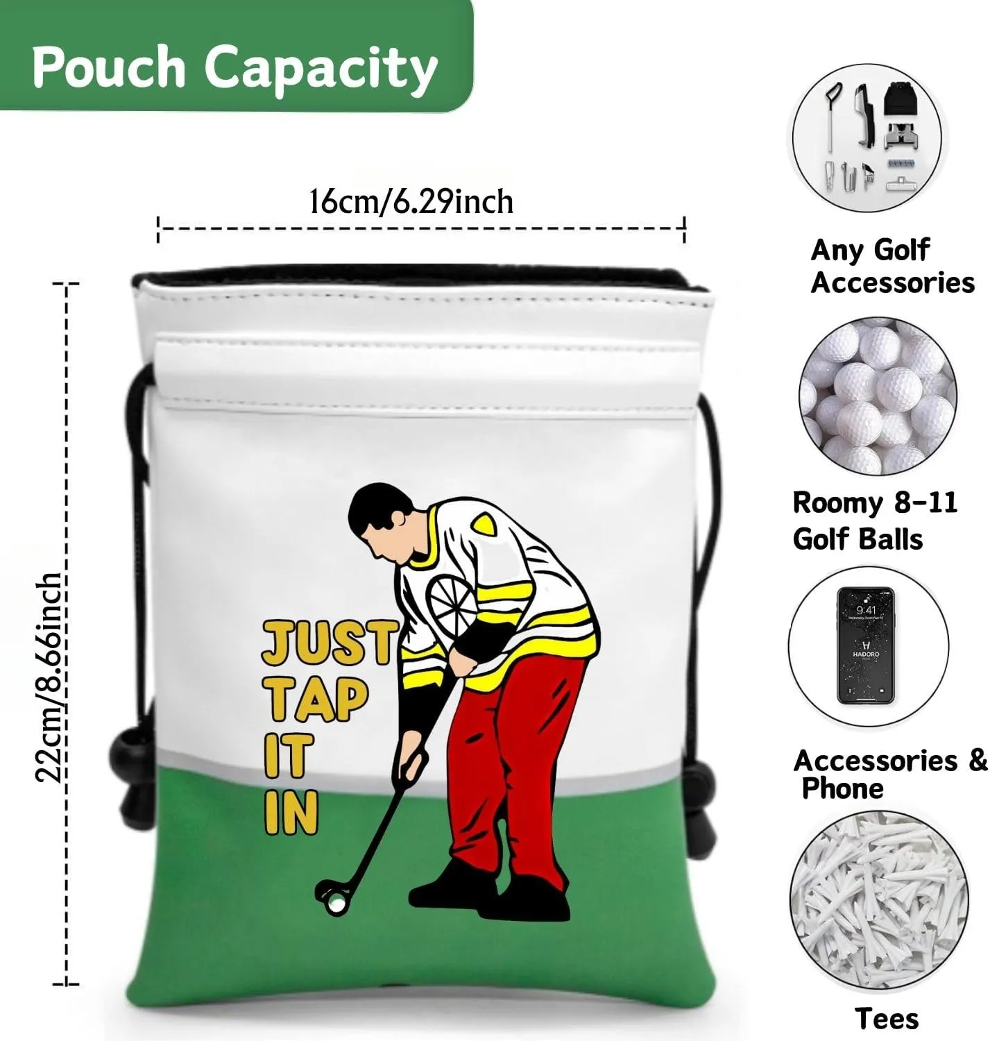 Artpreti Funny Golf Valuables Pouch,Golf Pouch Bag with Drawstrings Golf Tee Bag Pouch Leather Golf Tee Pouch Golf Ball Bag for Men Women - Just Tap It in
