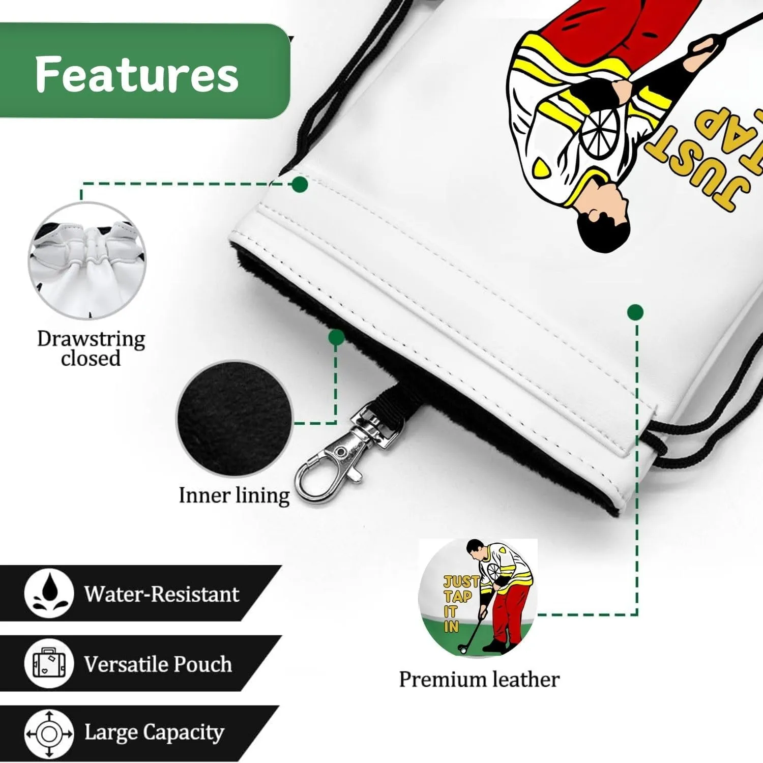 Artpreti Funny Golf Valuables Pouch,Golf Pouch Bag with Drawstrings Golf Tee Bag Pouch Leather Golf Tee Pouch Golf Ball Bag for Men Women - Just Tap It in