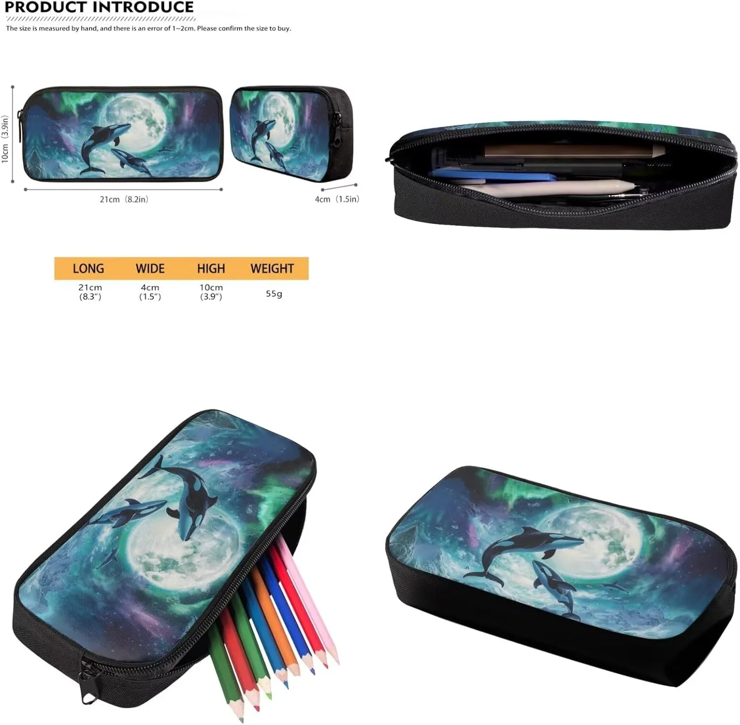 Aurora Moon Dolphin Backpack for Boys 10-12 with Lunch Box Pencil Case Set of 3 Pcs Kids Backpack for Elementary Middle School Bags Large Capacity Teen Boys Bookbag