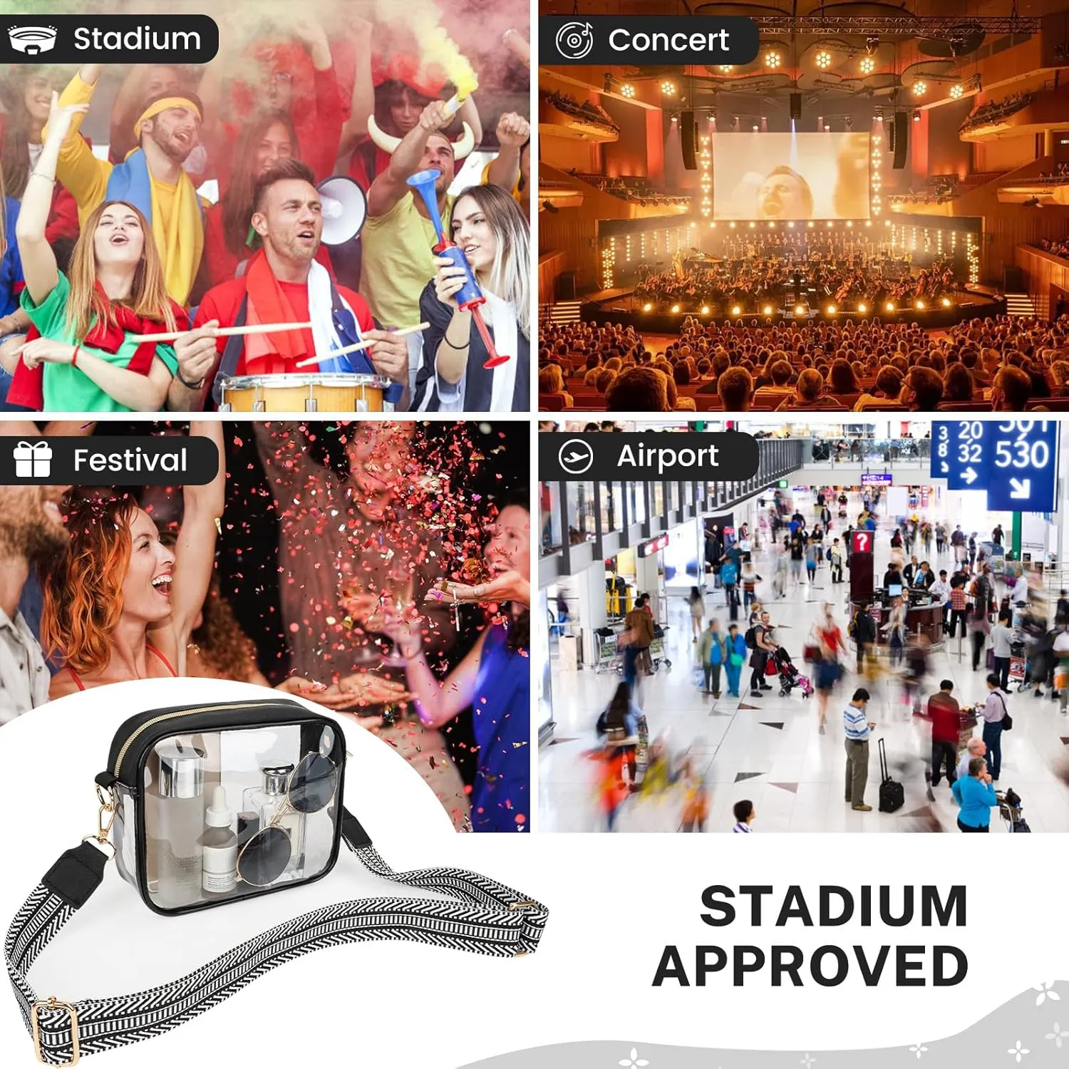 Aveniee Clear Bag Stadium Approved, Clear Purses for Women, Crossbody Bag for Concerts with Adjustable Strap