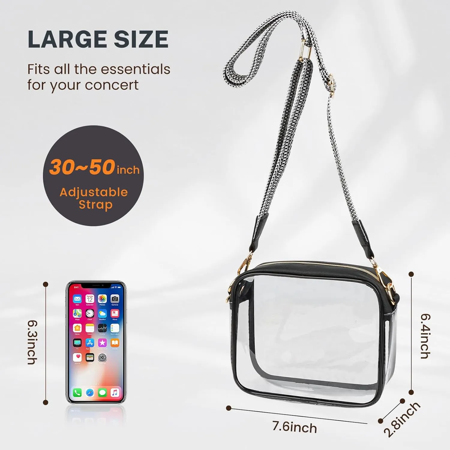Aveniee Clear Bag Stadium Approved, Clear Purses for Women, Crossbody Bag for Concerts with Adjustable Strap