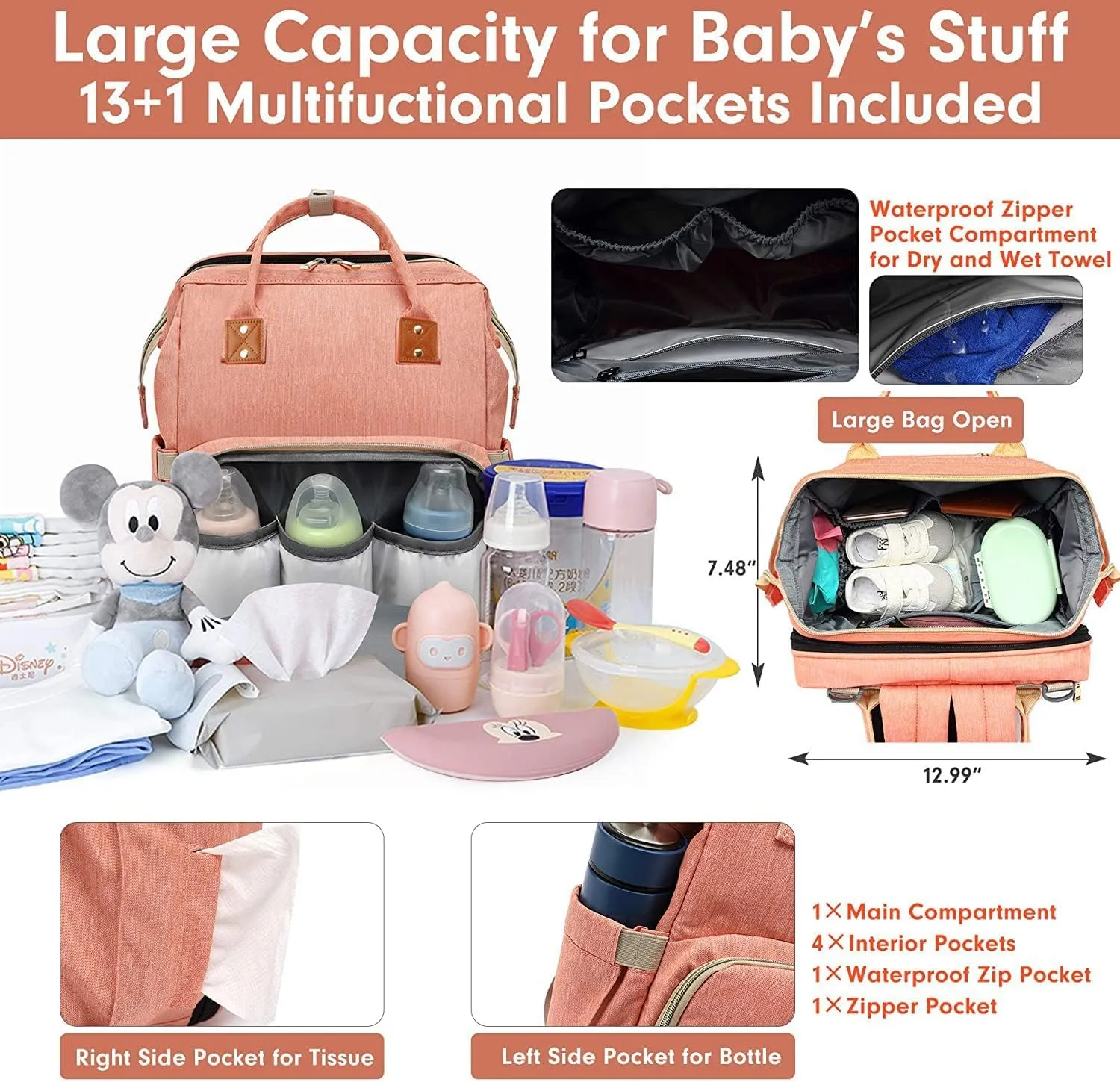 Axcone Baby Diaper Bag Backpack with Changing Pads mommy Bags Boys Girl Unisex Multifunction Travel Baby