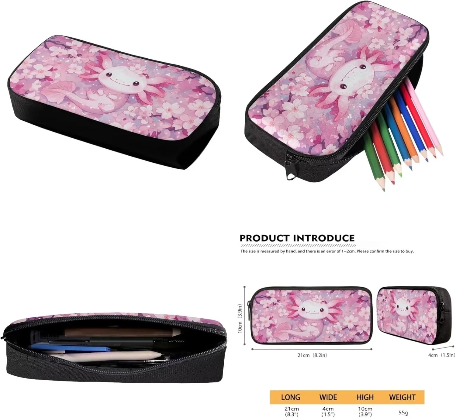 Axolotl Bookbag and Lunch Box Set for Toddler Girls 17 inch School Bags for Girls 5-6 Years with Lunch Bag Kawaii School Backpack for 1st 2nd 3rd 4th 5th Grade