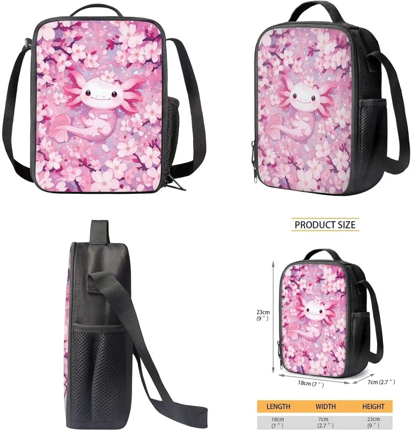 Axolotl Bookbag and Lunch Box Set for Toddler Girls 17 inch School Bags for Girls 5-6 Years with Lunch Bag Kawaii School Backpack for 1st 2nd 3rd 4th 5th Grade