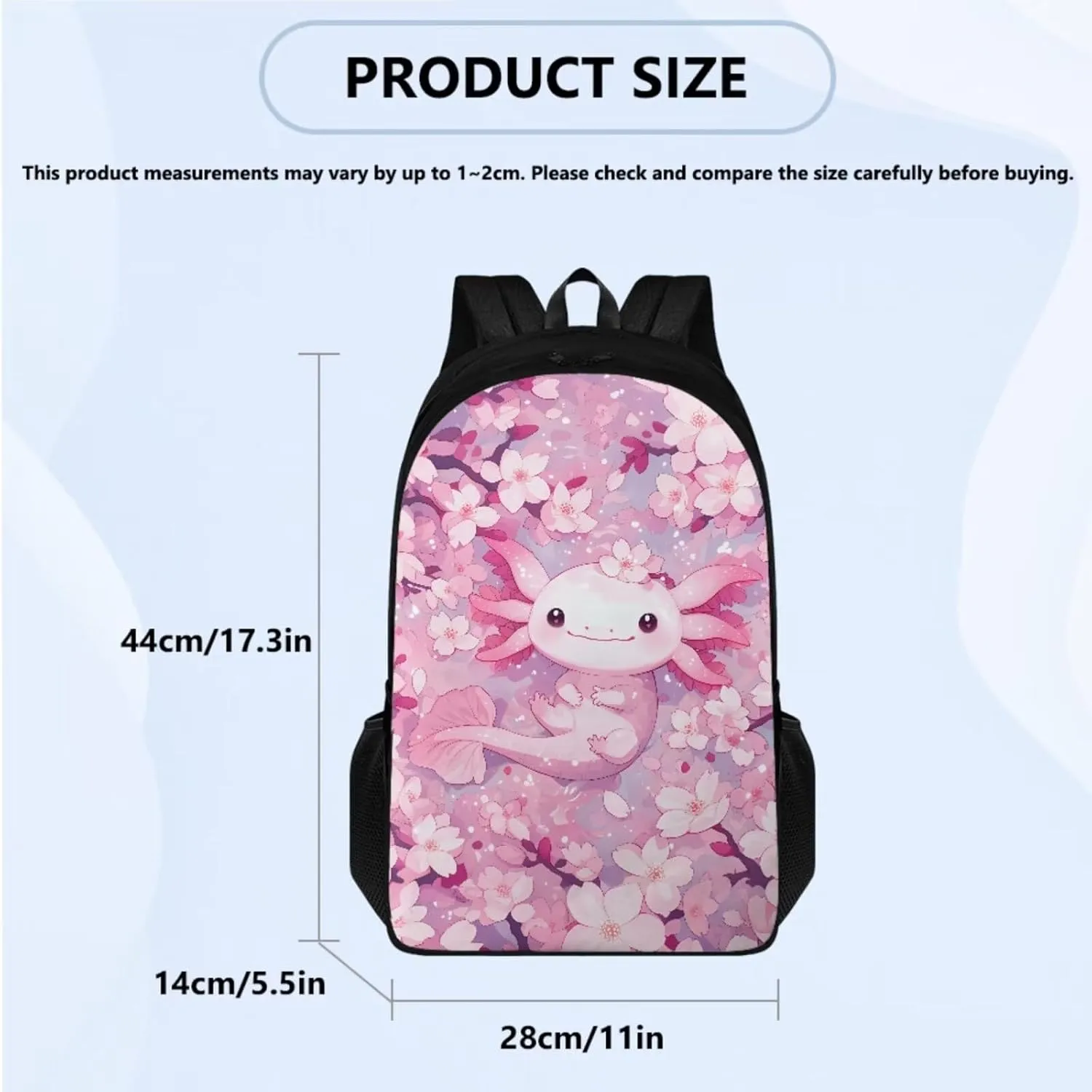 Axolotl Bookbag and Lunch Box Set for Toddler Girls 17 inch School Bags for Girls 5-6 Years with Lunch Bag Kawaii School Backpack for 1st 2nd 3rd 4th 5th Grade