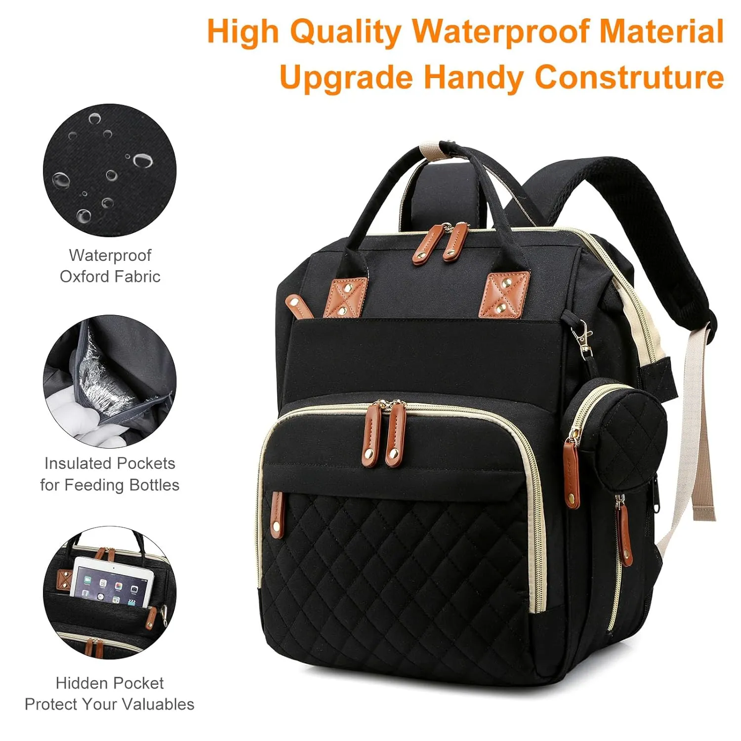 Baby Diaper Bag Backpack with Changing Station, Waterproof Bags for Boys & Girls, USB Charging Port, Black