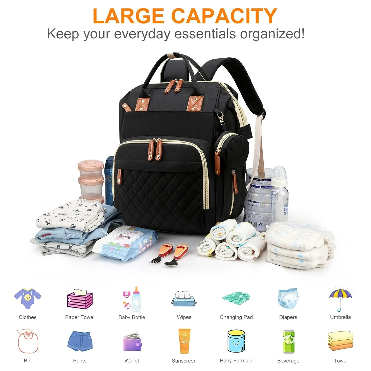 Baby Diaper Bag Backpack with Changing Station, Waterproof Bags for Boys & Girls, USB Charging Port, Black