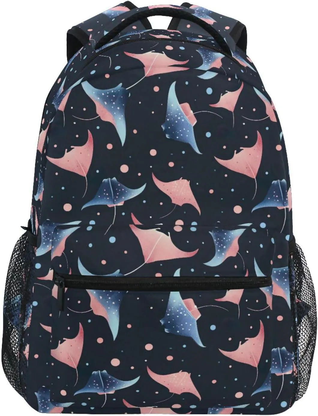 Backpack for Boys Girls Cute Manta Ray Pattern Shoulder Bag Elementary Middle High School Bookbag Laptop Bags Casual Daypack Rucksack for Men Women Teens Outdoor Travel M